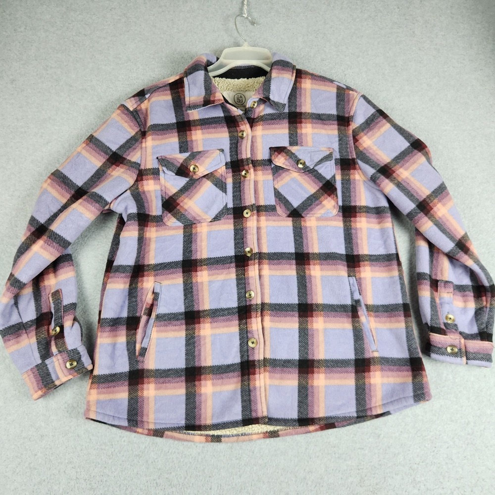 Sage Collective Shacket Womens L Purple Multi Sherpa‎ Lined Fleece Button Front
